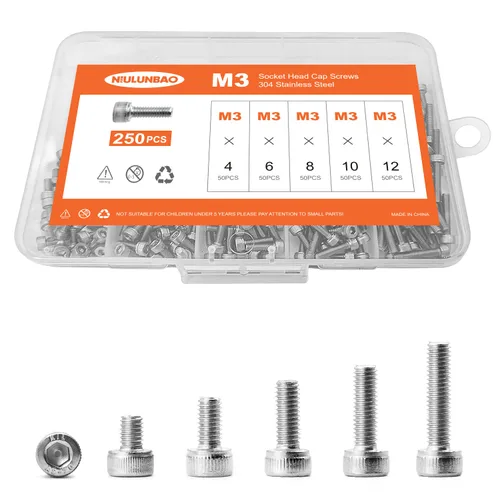 Tornillos de cabeza hexagonal M3 x 0.157 in, 0.236 in, 0.315 in, 0.394 in, 0.472 in, acero inoxidable 304, máquina métrica totalmente roscada,