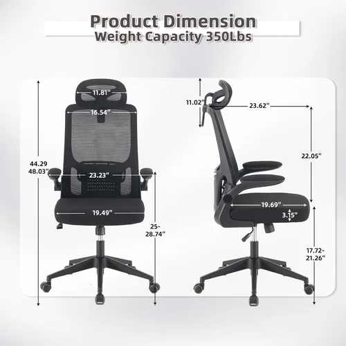 Miniatura 2 de Silla de oficina ergonómica con reposacabezas, silla de escritorio de malla con respaldo alto, soporte lumbar ajustable, silla giratoria