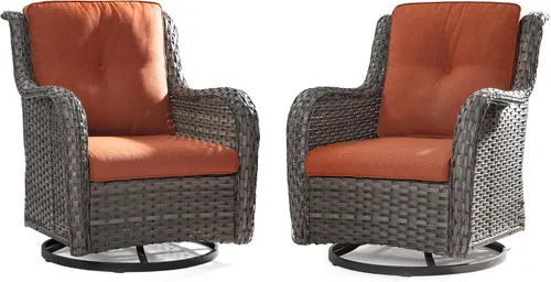 Miniatura 41 de Juego de 2 sillas de patio giratorias de 360 grados para exteriores y mesa auxiliar a juego – 3 sillas deslizantes de mimbre para patio con cojines