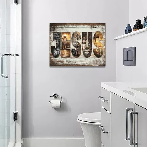 Miniatura 6 de Póster en lienzo con imágenes de Jesús, león y cordero, impresión en lienzo con texto en inglés "God Bible Christian Religios" para pared, pintura