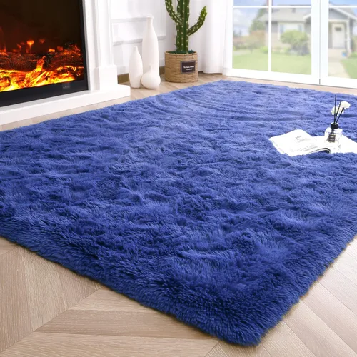 Miniatura 72 de Noahas - Alfombra suave y afelpada para habitación de niña y sala de estar, colorida, decoración para guardería, teñido anudado arcoíris, azul