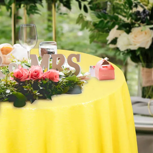 DUOBAO Mantel Redondo Amarillo de 60 Pulgadas Mantel de Mesa con Lentejuelas Decoración de Cumpleaños Manteles con Lentejuelas Manteles de Mesa
