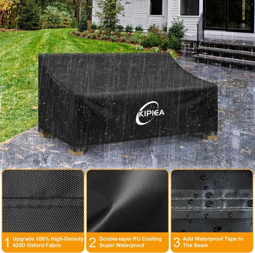 Miniatura 3 de Kipiea Funda para sofá de patio, funda resistente para sofá de exteriores, impermeable, para invierno, funda para muebles de patio de 2 plazas