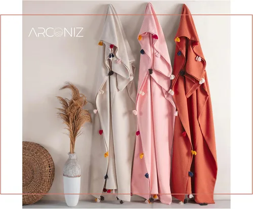 Miniatura 9 de Manta 100% algodón, suave, lisa y duradera, para sofá, cama, estilo piqué con decoración de pompones, mantas de algodón tamaño Queen, ideal