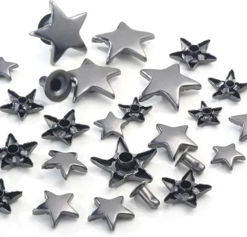 Miniatura 3 de YORANYO Juego de 200 remaches de cuero, tamaños mixtos, tachuelas de estrella para ropa, remaches de bronce con herramienta de manualidades