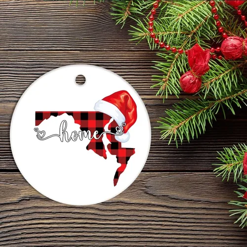 Miniatura 2 de Adorno de cerámica de Navidad Maryland Home 2022, regalo de vacaciones de Maryland State Buffalo a cuadros recortados 2022, adorno navideño