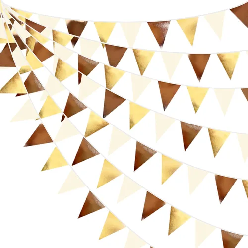Miniatura 40 de Decoración de fiesta iridiscente de 33 pies, tela holográfica, banderín triangular, banderín de algodón, guirnalda de banderines para cumpleaños