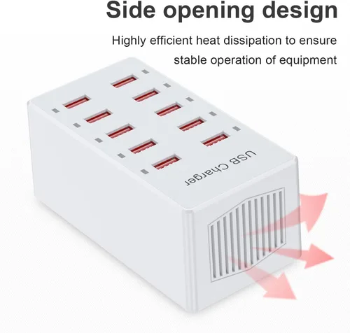 Miniatura 4 de Cargador USB de 10 puertos estación de carga para múltiples dispositivos, cargador de pared USB, tira de concentrador de alimentación, enchufe