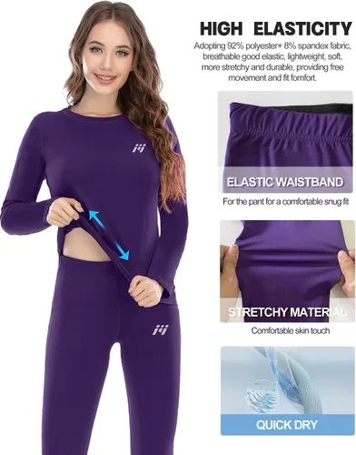 Miniatura 4 de MEETWEE Ropa interior térmica para mujer, conjunto de capa base cálida de invierno superior e inferior, equipo de esquí para clima frío con forro