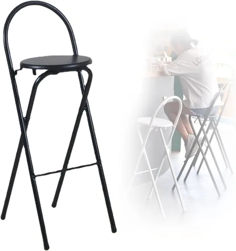 Taburete de bar plegable con respaldo, asiento de bar de cocina alto portátil para desayuno, silla alta de altura de mostrador con reposapiés, para
