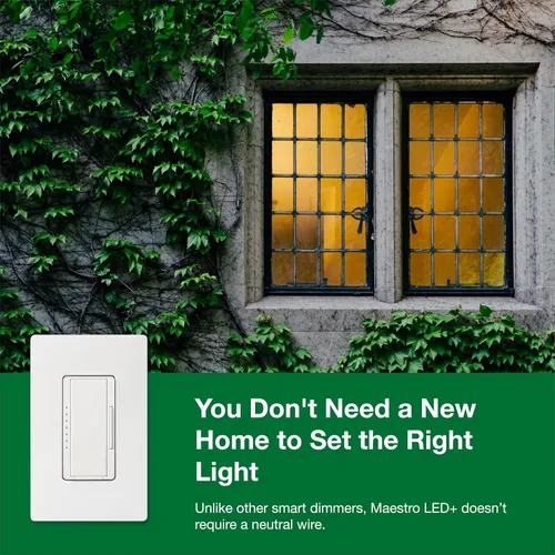 Miniatura 7 de Lutron Maestro LED+ Interruptor regulador de intensidad para bombillas LED regulables, halógenas e incandescentes, 150W/150W/unipolar