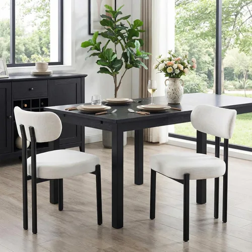 Ya-Home Juego de 2 sillas de comedor modernas, sillas de comedor tapizadas de lino con respaldo curvado, patas de metal negro, sillas laterales de