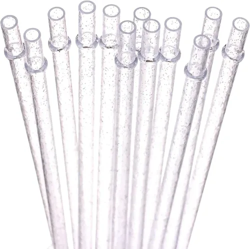 Miniatura 10 de Dakoufish Sin BPA 12 Piezas Pajitas Reutilizables de Plástico Transparente con Purpurina de 11 Pulgadas Más un Cepillo de Limpieza