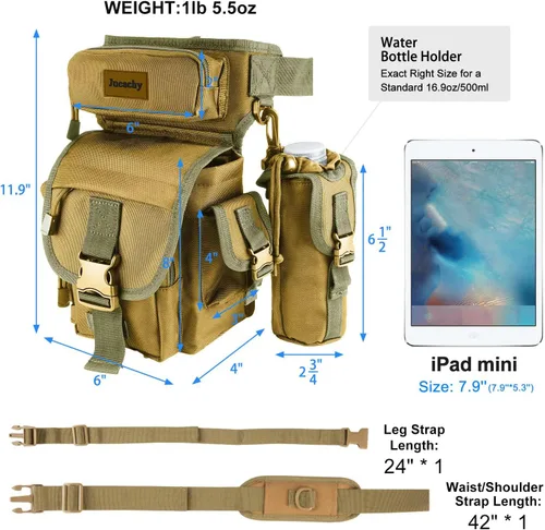 Miniatura 5 de Jueachy Bolsa de pierna caída para hombre, mochila táctica de detección de metales para muslos con bolsa para botella de agua Canela