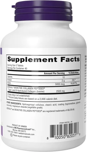 Miniatura 8 de Webber Naturals Colágeno 30 con biotina, 2,500 mg de péptidos de colágeno bioactivos con 5,000 mcg de biotina por porción, 120 tabletas, para una