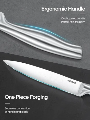 Miniatura 3 de Aiheal Cuchillos para carne, juego de 8 cuchillos de carne de acero inoxidable, nunca necesita afilar el juego de cuchillos para carne, cuchillos