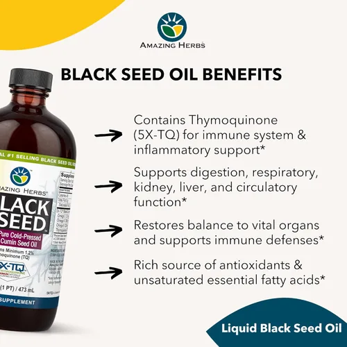 Miniatura 4 de Amazing Herbs Aceite de semilla negra de alta calidad, sin gluten, sin OMG, prensado en frío, Nigella sativa ayuda a la salud digestiva, apoyo