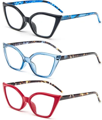 Miniatura 2 de DXYXYO Gafas de lectura de ojo de gato para mujer, paquete de 3 unidades, anti luz azul, para lectura de computadora, estilo retro con bisagra