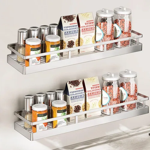 Miniatura 11 de SUS304 - Cesta de almacenamiento de especias de acero inoxidable para montaje en pared, contenedor de condimentos, organizador de especias