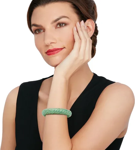 Miniatura 2 de Ross-Simons Carved Jade Bangle Bracelet With 14kt Yellow Gold