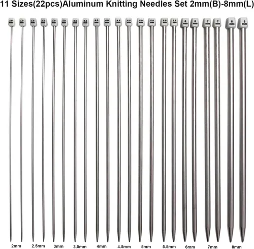 Miniatura 2 de Mdoker Juego de agujas de tejer de aluminio con estuche, 22 agujas de tejer rectas de un solo punto, agujas de suéter de 13.5 pulgadas de longitud