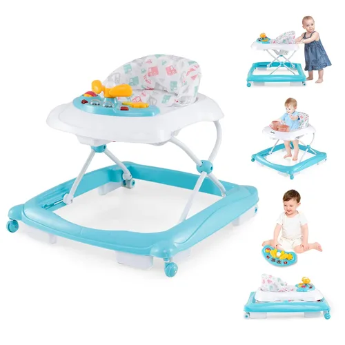 Miniatura 11 de BABY JOY Andador de bebé, caminador de actividad plegable 4 en 1 con altura ajustable, música, luces, caminador de empuje antivuelco para niños