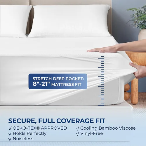 Miniatura 6 de TASTELIFE Protector de Cama Gemela Impermeable, Funda de Colchón Ultra Suave y Transpirable con Bolsillo Profundo Ajustable de hasta 8"-21