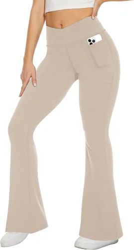 Miniatura 58 de TNNZEET Leggings acampanados negros para mujer, pantalones de yoga cruzados con bolsillos, corte de bota, leggings acampanados