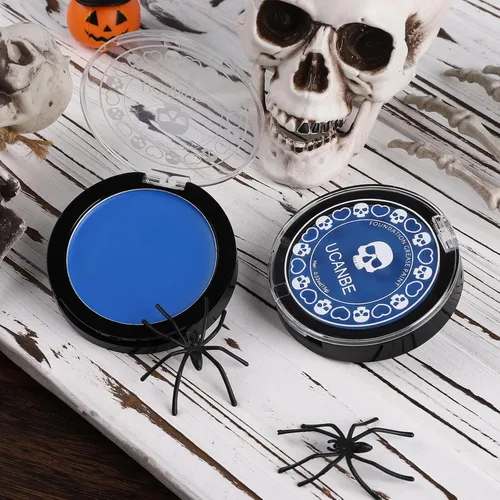 Miniatura 7 de UCANBE Pintura Facial y Corporal Azul, Base de Maquillaje, Paleta Profesional de Pintura Grasa No Tóxica para Adultos, Fiesta, Cremas
