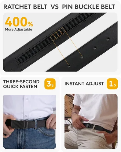 Miniatura 7 de CHAOREN Cinturón de vestir de cuero para hombre, paquete de 2 unidades, cinturón de trinquete para hombre para camisa de vestir y pantalones