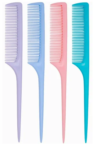 Miniatura 14 de Juego de 4 peines de cola de rata para mujer, peine de peinado de dientes finos con púa, peine antiestático resistente al calor, herramientas