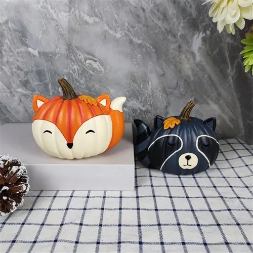 Miniatura 5 de BULINGNA Estatua de calabaza de animales de dibujos animados, escultura de resina pequeña, adorno de escritorio, decoración del hogar, Halloween