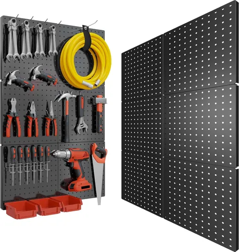 Miniatura 9 de FZK Tablero de clavijas, kit organizador de pared de tablero perforado de metal de 74 piezas. Tablero de clavijas resistente, tableros de clavijas