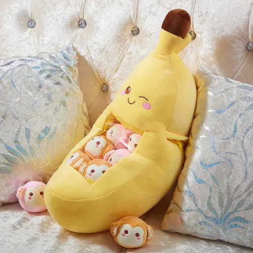 Miniatura 7 de Lewtemi Linda almohada de plátano Kawaii de peluche extraíble emocional de felpa con apoyo de gato dinosaurio regalo para la habitación del hogar