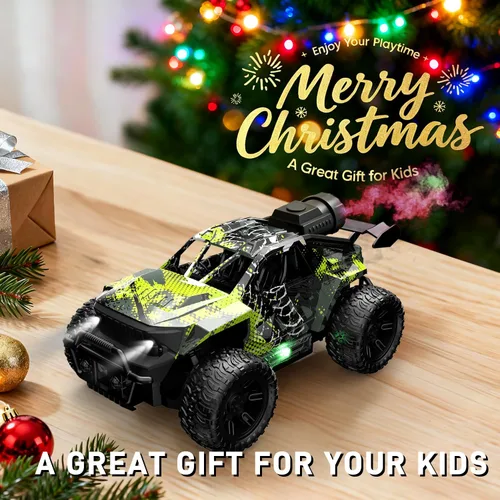 Miniatura 3 de Camión monstruo RC 1:18 para niños, niños 4-7-8-12, auto de control remoto todoterreno todoterreno con luces LED y aerosol, 40 minutos de tiempo