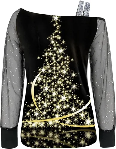 Miniatura 2 de Womens Blouses Dressy Casual,Women's Cold Shoulder Tops Long Sleeve Casual Shirts Christmas Top Tunic Blouse Tshirt