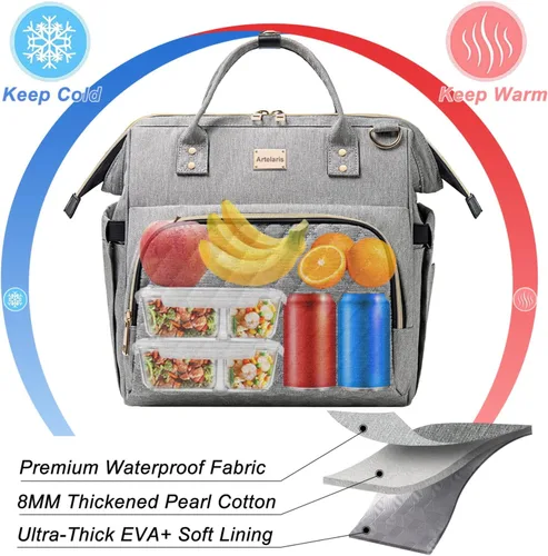 Miniatura 6 de Artelaris Bolsa de almuerzo aislada para mujeres y hombres, lonchera grande reutilizable, bolsas tipo tote refrigeradoras a prueba de fugas