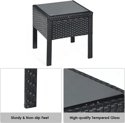 Miniatura 7 de HAPPYGRILL Juego de 3 piezas de conversación para patio, juego de mimbre de ratán al aire libre con mesa de centro para jardín, balcón y patio Rojo