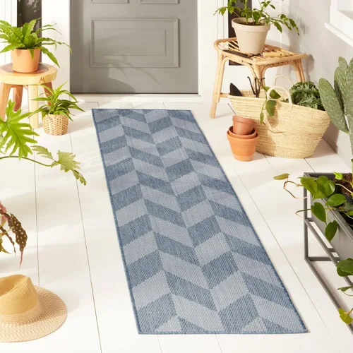 Nicole Miller New York Patio Country Calla - Alfombra contemporánea de espiga para pasillo de interiores y exteriores, azul/gris, 1 pie y 9 pulgadas