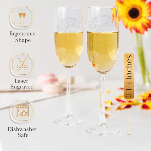 Miniatura 2 de Juego de 2, copas de champán personalizadas para boda, 8 onzas, grabado personalizado con nombres y fecha, flautas de brindis para novia, novio