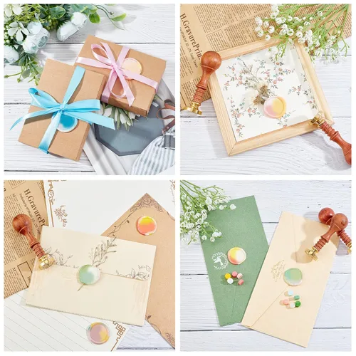 Miniatura 6 de CRASPIRE Juego de 6 cabezales de sello de cera, 6 cabezales de sello de cera en blanco con 2 asas de madera para invitaciones de boda, sobres