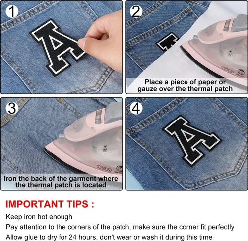 Miniatura 4 de 5 parches de letras para planchar y coser, bordado de 3.14 pulgadas, parches decorativos del alfabeto para planchar en ropa, chaquetas, jeans