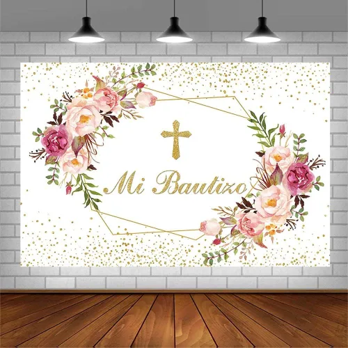 Miniatura 3 de Sendy Telón de fondo de 7 x 5 pies Mi Bautizo para decoración de fiesta de bautismo, suministros de decoración de fiesta de Dios bendiga la primera