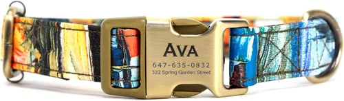Miniatura 28 de Collar de perro personalizado con nombre y número de teléfono grabado, collar ajustable personalizado para cachorros, collar de algodón orgánico