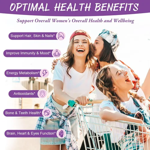Miniatura 4 de Totaria (2 piezas) Gomitas multivitamínicas sin azúcar para mujeres de 14+ con inositol, hierro, ácido fólico, biotina, gomitas multivitamínicas
