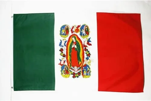 AZ FLAG - Bandera de Dama de Guadalupe - 3x5 pies - Poliéster 100D Mexico - Cartel mexicano con dos ojales metálicos - Resistente a la decoloración