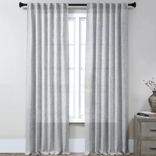 Miniatura 81 de Cortinas de lino 92 pulgadas de largo, juego de 2 paneles con bolsillo para barra, lengüeta trasera, cortinas transparentes para ventanas
