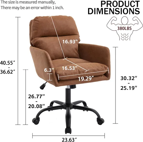 Miniatura 2 de XIFAN - Silla de oficina de piel sintética con asiento acolchado grueso, giratorio de 360°, silla de escritorio ajustable en altura con base