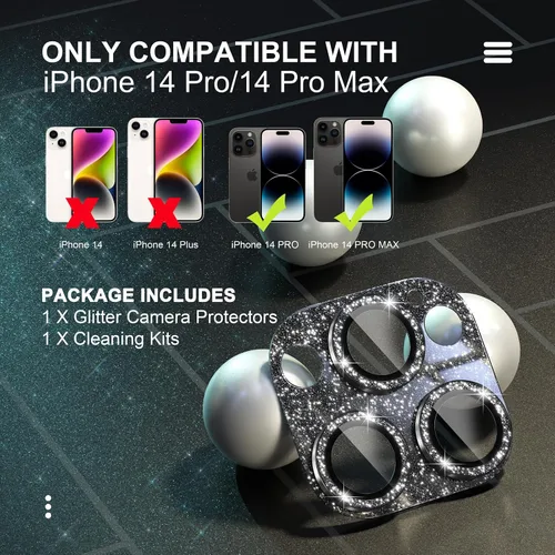 Miniatura 2 de Choiche Protector de lente de cámara para iPhone 14 Pro/iPhone 14 Pro Max, cubierta de cámara brillante con protector de pantalla de lente de vidrio