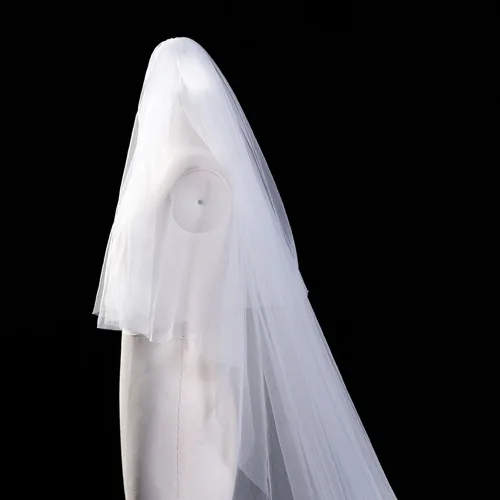 Miniatura 6 de Kercisbeauty 3M 2T suave tul transparente catedral boda velo de encaje doble capa gota con peine para novia vestido de pelo marfil